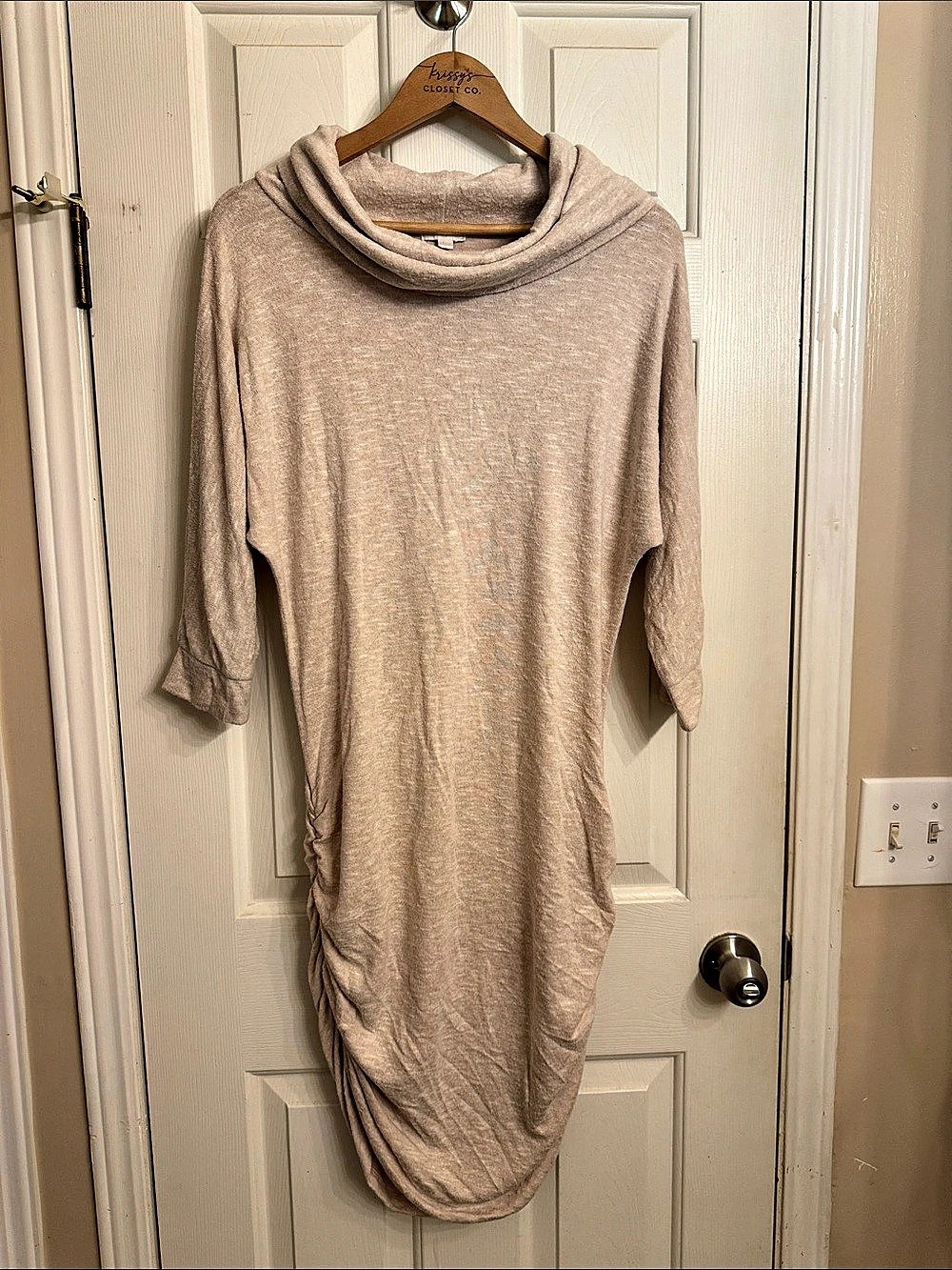 C Cowl Neck Midi Dress in Pink Size Large